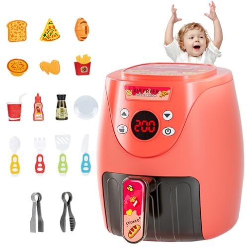 Toy Air Fryer with 15PCS Accessories Cookies Maker Toy with Music & Lights Color Changing Foods Kitchen for Aged 3+ Kids Kitchen Set Style 2Toy Air Fryer