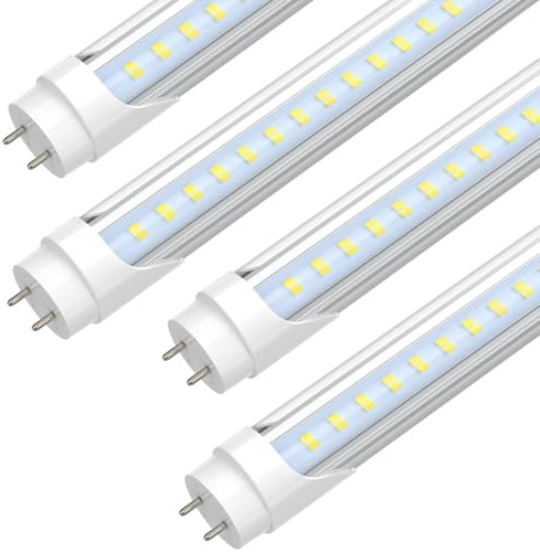JESLED 4FT LED T8 Type A+B Tube Lights, 28W(80W Equivalent), 4060LM, 6500K, Single or Double End Powered, Plug and Play or Ballast Bypass, 4 Foot T10 T12 Fluorescent Bulbs Replacement, Clear(4-Pack)