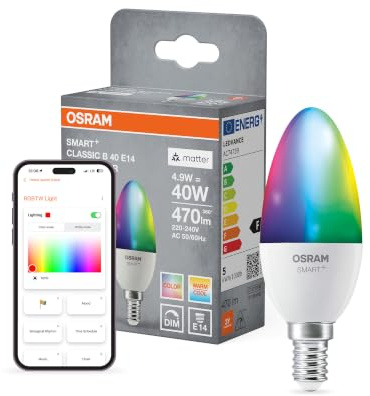 Osram SMART+ MATTER Classic shapes Multicolor in B-Form, LED-Lampe, Matt, 4,9 W, 470 lm, von 2700 bis 6500 K, Matter, Smartspeaker-Kompatibel, Dimmbar