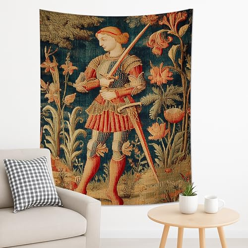 Red Knight Wandteppich, florale Natur, Wandbehang, mittelalterlicher ästhetischer Wandteppich für Wohnzimmer, Schlafzimmer, Urlaubsdekoration, 152,4 x 203,2 cm