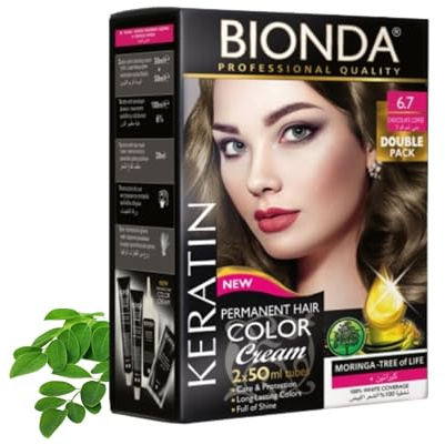 Bionda Professional Hårfärg 6.7 Chokladkaffe 200 ml Dubbelpack Keratin | Permanent cremefärg med keratin och moringa som täcker grått till 100% och ger jämn, långvarig färg med lyster