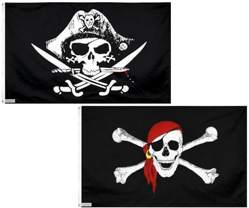 Fontee® [Drapeau Pirates] [90X150cm] [Couleurs Vives] [Résistant à la décoloration UV] [En-tête de toile] [Double couture] [œillets en laiton épais]