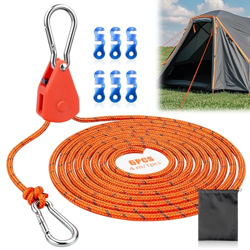 WDZGX Zeltschnur mit Spanner Spannseil Sonnensegel Abspannseil mit Ratsche | Camping Spannseile Zelt Winddichtes Outdoor Seil Seilratsche Zelte mit Seilspanner Verstellbarer Abspannseile für Markisen
