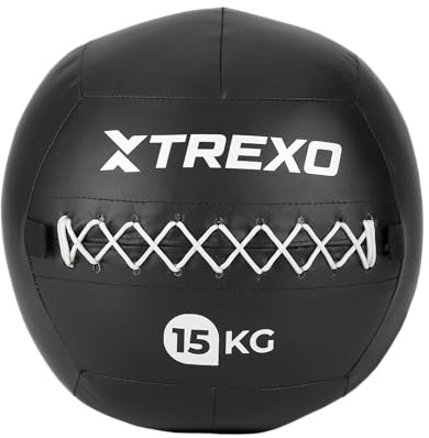TREXO – Palla Medica Wall Ball 15 kg – Rivestimento Morbido, Allenamento Cross, condizionamento & Forza, Similpelle Durevole, Presa Aderente, Rimbalzo Controllato – Nero