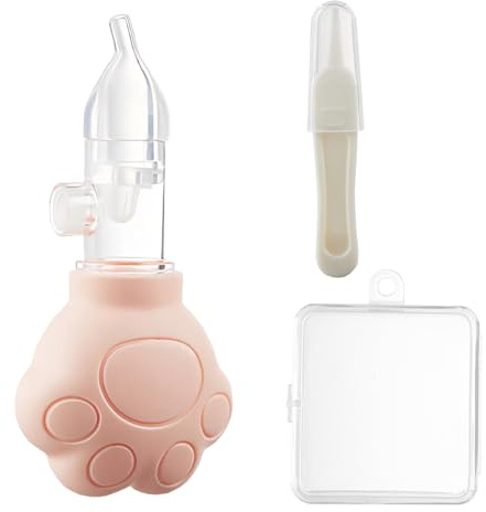 Babyfliege Paw (Rosa) – mit kurzem Griff, Nasensauger aus Silikon, wiederverwendbar, für Säuglinge & Kleinkinder, sichere Nasenspülung, ohne Bisphenol A, zur Linderung von Schleim (Set Rosa)