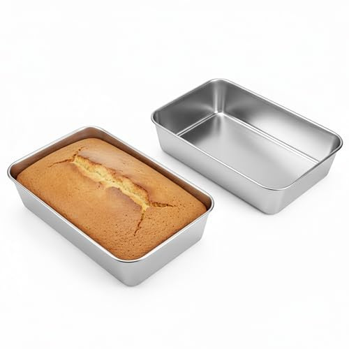 2lb Loaf Tin Set of 2, Non-Stick Bread Tins for baking, 304 Stainless Steel Bread Pan for Banana Bread, Meat Loaf, Lasagna and Cake, 22 x 14.5 x 5.5cm, Oven & Dishwasher Safe, Durable, Rectangular