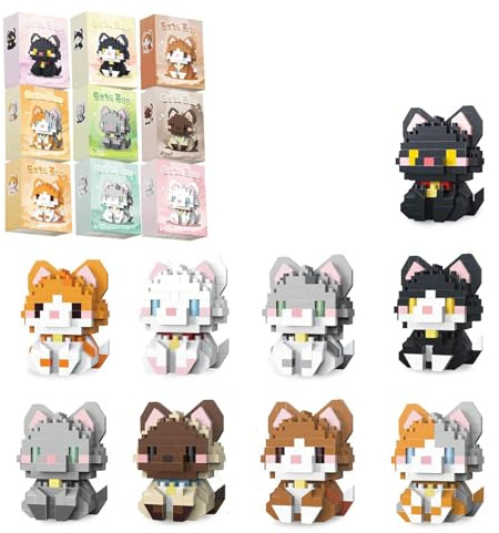 ZenithAura 9 Packungen Mini Katzen Klemmbausteine, 9 Stile Kleine Süße Katze Bausteine Set, Miniatur Katze Figuren Spielzeug Für Erwachsene Frauen, Geburtstags Party Geschenke