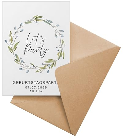 Ausgewählt verpackt Personalisierte Einladungskarten Geburtstag ab 10 Stück – selbst gestalten mit Text – inkl. Umschläge, A6 – Party Einladung – Erwachsene und Teenager – (Motiv-1 - Hochformat)