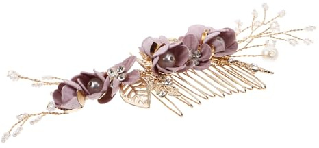 TEHAUX Peineta Morada para Novia y Damas de Honor Accesorio Ligero Flores y Perlas Peine Lateral para Boda Complemento Elegante para Peinados Nupciales Adorno Pelo Mujer