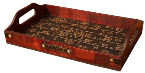 INOOMP Plateau Rectangulaire en Bois Style Rétro Chinois, Plateau de Service à Fruits Multifonction, Assiette de Table à Thé Légère pour Maison et Salon, 1 Pièce