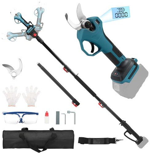 2 in1 Forbici Potatura a Batteria con Asta Telescopica for Makita 18V | Diametro Taglio 30mm, Motore Brushless, Schermo LCD, per Frutteti, Paesaggistica e Giardinaggio Professionale(senza batteria)