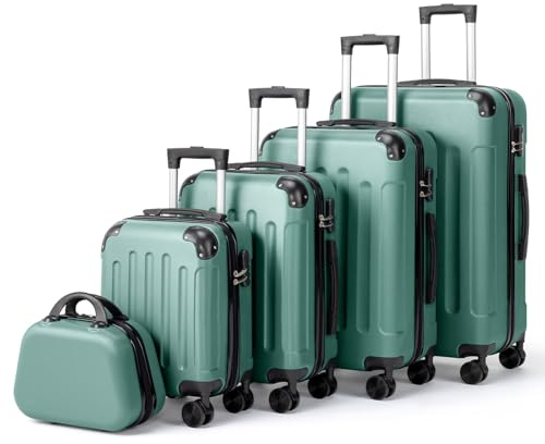 LALAHO Kofferset Koffer Set 5 teilig mit Kosmetikkoffer (Türkis) | Handgepäck mit Kosmetikkoffer, Reisekoffer Set aus ABS, Gepäckset mit Teleskopgriff