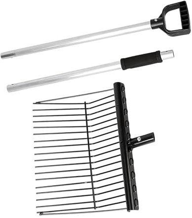 FROMCEO Rastrillos de metal para abonos de caballo, herramienta de limpieza, resistente al óxido, tenedor de heno para caballos estable de granja, rastrillos de abono de metal