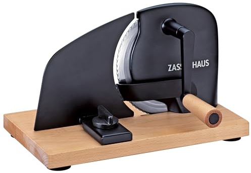 Zassenhaus Brotschneidemaschine PURE schwarz, manuelle Kurbelmaschine mit Edelstahlmesser, Spezial-Wellenschliff Made in Solingen, stufenlose Schnittstärkeneinstellung bis 20 mm