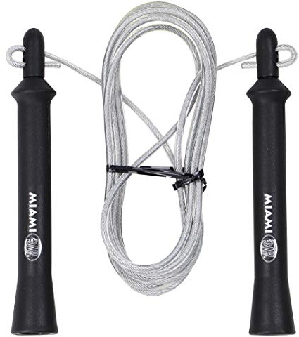 BAY Stahl-Springseil Miami 280 mit Drehwirbel und PVC-Ummantelung für Boxen, Fitness, Kampfsport, Längenverstellbar 280 cm, Schwarz