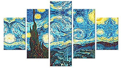 Quadro Moderno 5 Pezzi In Legno Vogue 48x85 Cm Notte Stellata