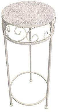 PrimoLiving P-777 - Taburete de metal para flores, color blanco envejecido, redondo, talla S