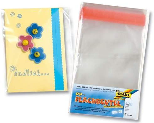 Flachbeutel - PP, 125x162x52mm, klar, 100 Beutel mit Klappe und Adhäsionsverschluß