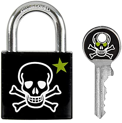 Master Lock 3430EURDSKULL Lucchetto con Chiave con Stampa a Teschi, 5.3 x 3 x 1.5 cm