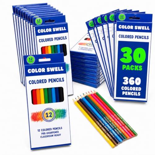 Color Swell Bulk Colored Pencils – 30 Sets, 360 Pre-Sharpened Assorted Vibrant Colors – Ideal for Kids, Teachers, and Classroom Supplies