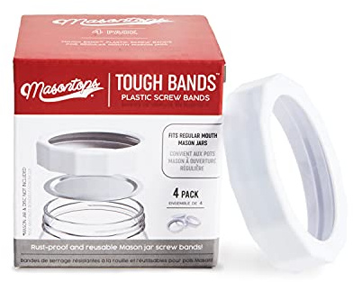 Masontops Tough Band - Regular Mouth Mason Jar Screw Bands - Plastic Replacement Ring Seals & Jar Covers