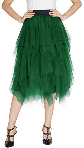 Dam elastisk linning tutu prinsessa tyll underkjol underkjol underkjol, Grön: Kvinnor, M