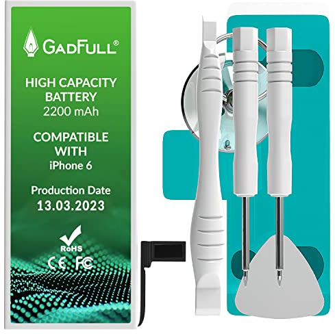 GadFull Batteria ad Alta Capacità compatibile con iPhone 6 | 2025 Data di produzione | incl. Set di riparazione manuale & Kit strumenti Profi | Nuova Batteria Cellulare Extra