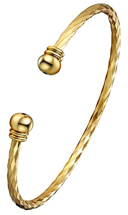U7 Damen Manschette Armband 18k vergoldet verstellbar Armspange mit Kugel am Ende Mädchen Frauen Vintage Rhombus Muster Offener Armreif Armschmuck für Geburtstag Valentinstag