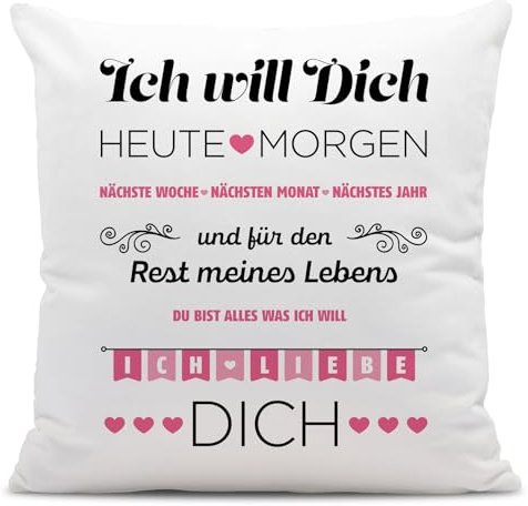Tassenbrennerei Kissen mit Spruch Ich Will Dich, Ich Liebe Dich - Geschenk für Frau, Freundin - Kissenhülle inklusive Kissen (Rosa)