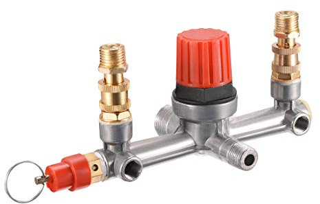 sourcing map Metal Air Compressor Double Outlet Tube Pressure Regulator Valve Switch Fitting