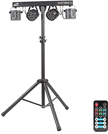 ETEC Professional LED PARTYBAR 2 – 2x PAR Scheinwerfer & 2x Derby Effekt inkl. Stativ & Fernbedienung – Musikgesteuertes Disco Licht Komplettset für DJ, Party & Bühne