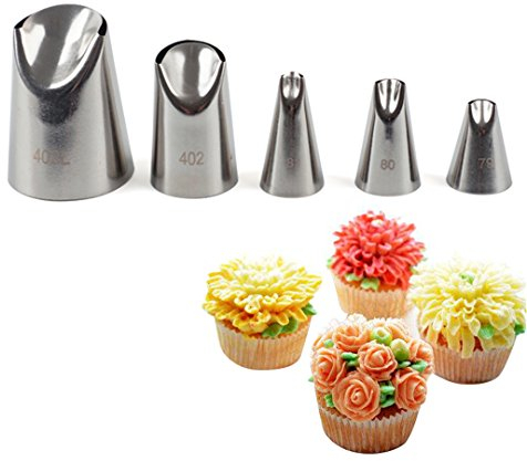 CHSEEO Douille Pâtisserie, 5Pcs Buses de Pâtisserie Poche Douilles de Glaçage Pointes Kits de Décoration pour Tarte, Cupcakes, Biscuits