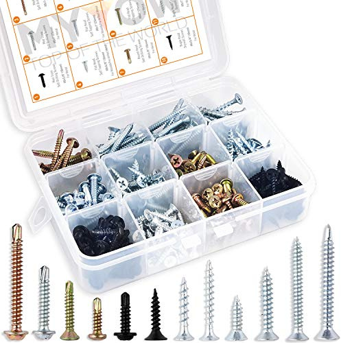 MYTOW Set mit selbstschneidenden und selbstschneidenden Schrauben [250 Stück] – Waffel, Bugle, Mod Truss Flachkopf- und Zylinderkopfschrauben, erhältlich für Mehrzweckzwecke für Holz, Blech und