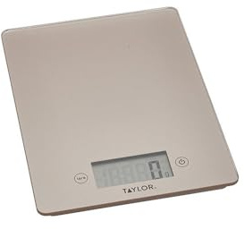 Taylor Pro Digital Kitchen Food Scales with Ultra Thin Design, Compact Professional Standard Tare Feature with Precision Accuracy, Copper Glass, Weighs 5 kg Capacity