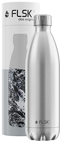 FLSK das Original Trinkflasche Thermoflasche Isolierflasche hält 18h heiß - 24h kalt (Farbe Stainless, Grösse 500ml)
