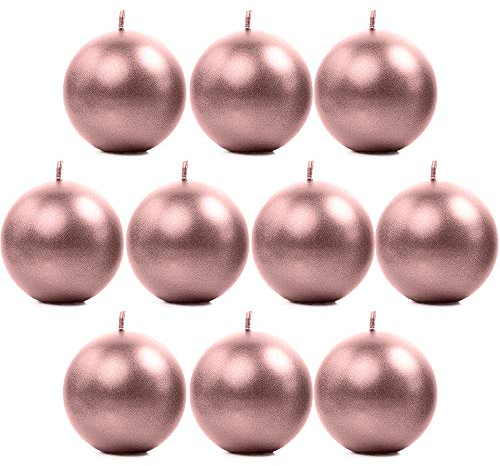 DekoHaus Kugelkerzen Roségold Metallic 6 cm – 10 Stück Kerzen rund, Brenndauer ca. 8 Std, Dekokerzen für Hochzeit, Geburtstag, Weihnachten, Party, Dinner