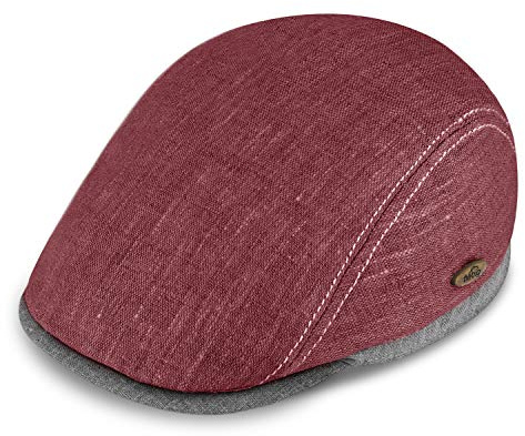 fiebig Woolton Flatcap | Schiebermütze aus Leinen mit Baumwollfutter | Zweifarbige Schirmmütze mit Kontrastnähten | Made in Italy (59, Burgundy)