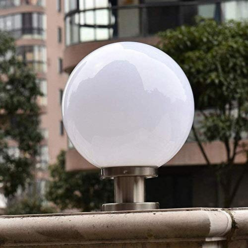 Reisx Argent en acier inoxydable colonne lampe Chemin d'extérieur IP44 Socle rond blanc Lumières Boule Piédestal Terrasse Paysage Cour Jardin E27 Pelouse acrylique