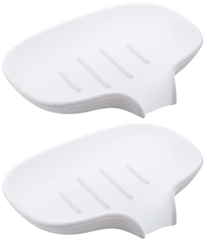 2Pcs Silicone Soap Dishes with Drainage, White Soap Dish Holder for Shower, Bathroom, Kitchen Counter Top