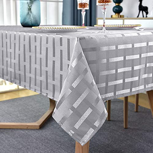 SASTYBALE Jacquard Checked Table Cloth, Spillproof Wrinkle-Resistant Gingham Tablecloth, Checkered Fabric Table Cover for Dining/Parties/Outdoor(Rectangle,152 X 213cm (6-8 Seats),Grey)