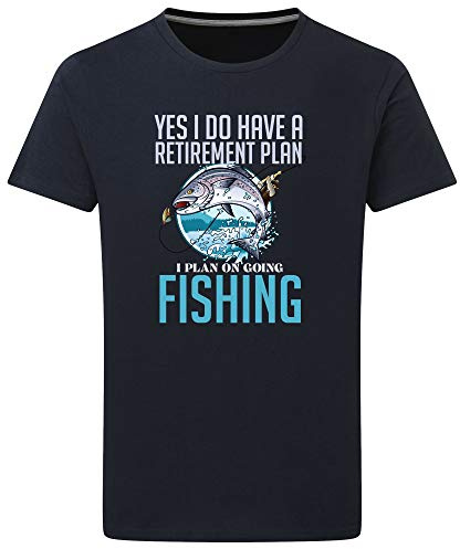 Purple Print House Mens Retirement Plan Fishing T Shirt - Fishing Retirement Ideas for Him - Fisherman Retired, XL, Navy