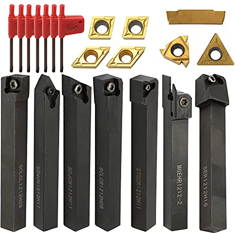 Weytoll Tornio Carburo Utensile per Tornitura, Inserto di Carburo, 21 pezzi, con chiavi per utensili per torni