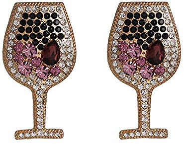Crystal Wine Glass Dangle Earrings Shiny Rhinestones Pearl Beaded Cup Drop Earrings Fruit Juice Cup Earrings Glass Charming Cocktail Summer Beach Jewelry for Women Girl, Crystal, crystal,