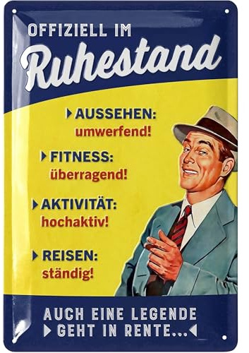 LANOLU Retro Blechschild Ruhestand Geschenk zum Renteneintritt Männer, Rentner Geschenk Deko zur Pensionierung und Rentenbeginn, lustige Geschenkidee zur Rente vintage Metallschild 20x30cm