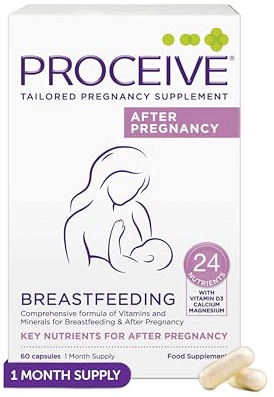 Proceive® Breastfeeding Vitamins for New Mums, Postnatal Supplement After Childbirth with 24 Key Nutrients, Minerals for Fourth Trimester Routine, Daily Nutrition, 1 Month Supply, Vegan, 60 Capsules