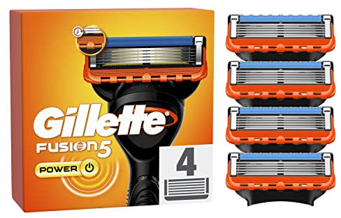 Gillette Fusion5 Power Razor Blades Men, Pack of 4 Refills with Precision Trimmer, 5 Anti-Friction Blades