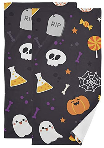 2Er Duschtücher Set Halloween Niedliches Kürbis Netz Strandtücher Kinder Mikrofaser Strandtuch Tragbares Strand Handtuch, Für Picknick, Schwimmbad, 70x40cm