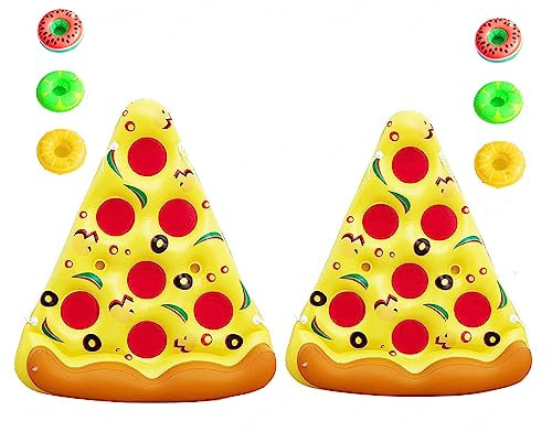 JUNZAI Luftmatratze Wasser, Pizza HäNgematte Pool, Mit 3/6 GeträNkehaltern Luftmatratze Wasser Pizza FüR Kinder Und Erwachsene,2PCS