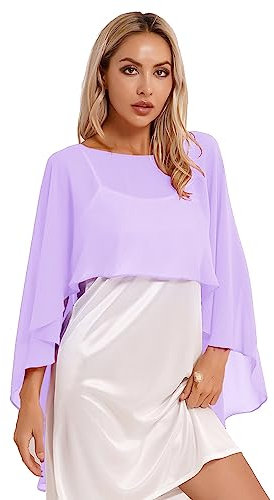 inlzdz Femme Cape Écharpe Châles d'Été en Mousseline Châles de Protection Solaire Écharpe Châles de Mariée Foulard Étole Boléro pour Mariage Soirée Cérémonie Plage A Violet Clair Taille Unique