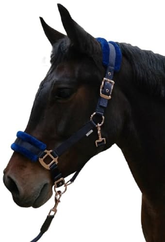 Brama West Halfter Pferd Fiona Plüschalfter 2-Fach verstellbar - mit rosegoldenen Beschlägen - Blau - Gr. Full